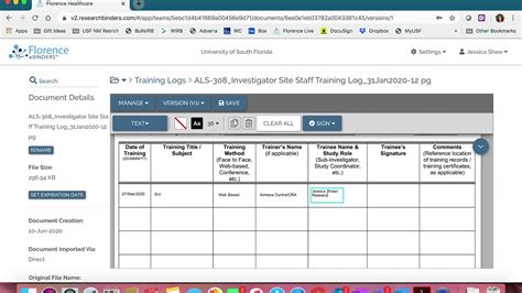 florence training log in.